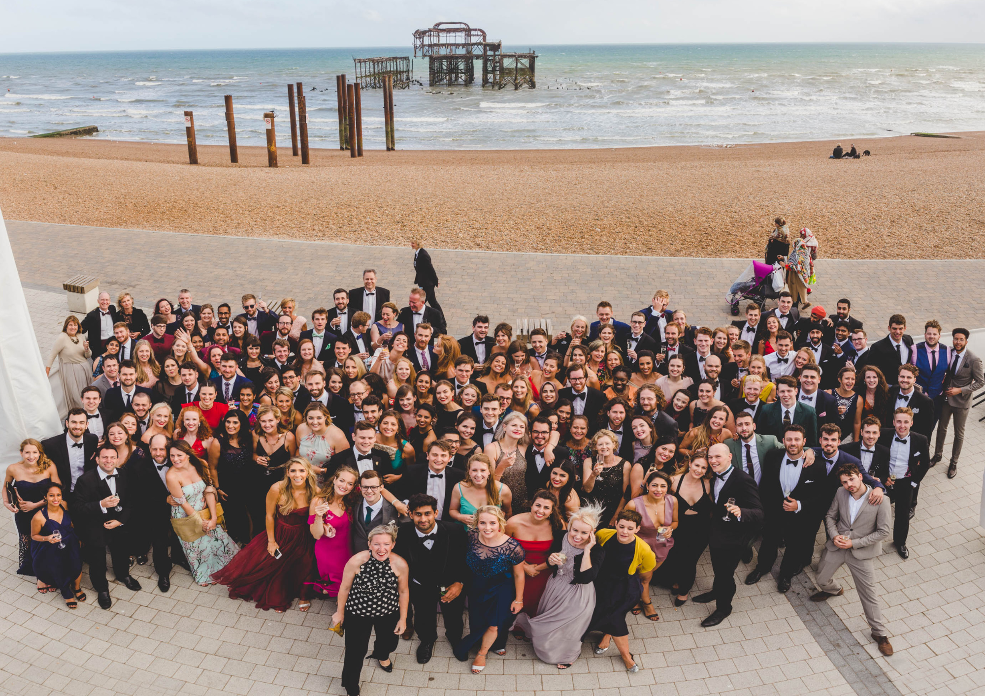 A group photo of people dressed up in evening wear for the 2018 BSMS Med Soc graduation ball